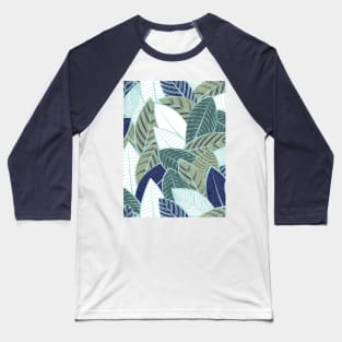 Leaf wall // pattern // navy blue pine and sage green leaves mint lines Baseball T-Shirt